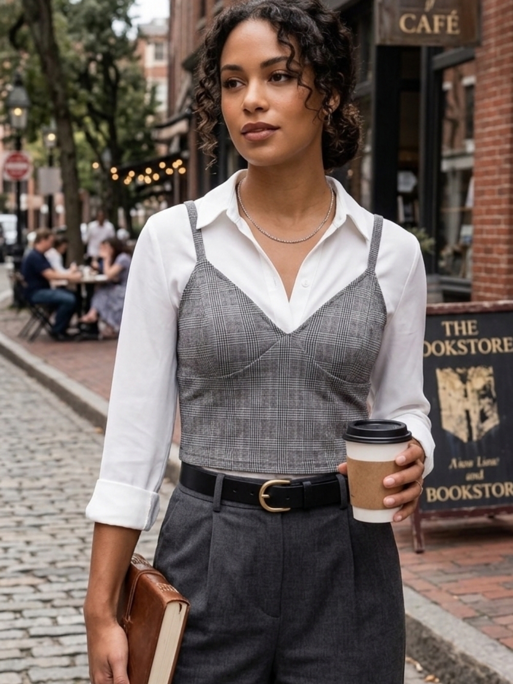 Express Grey & Black Glen Plaid Cropped Cami